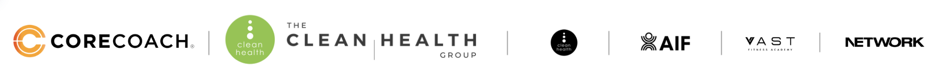 CoreCoach, Clean Health Group, AIF, VAST, Network — partnership logos